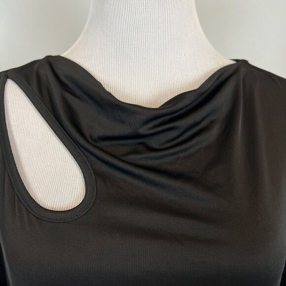 Trina Turk Molise Top Black Long Sleeve Cut Out Drape Neck Blouse Size Large NWT - Picture 4 of 11